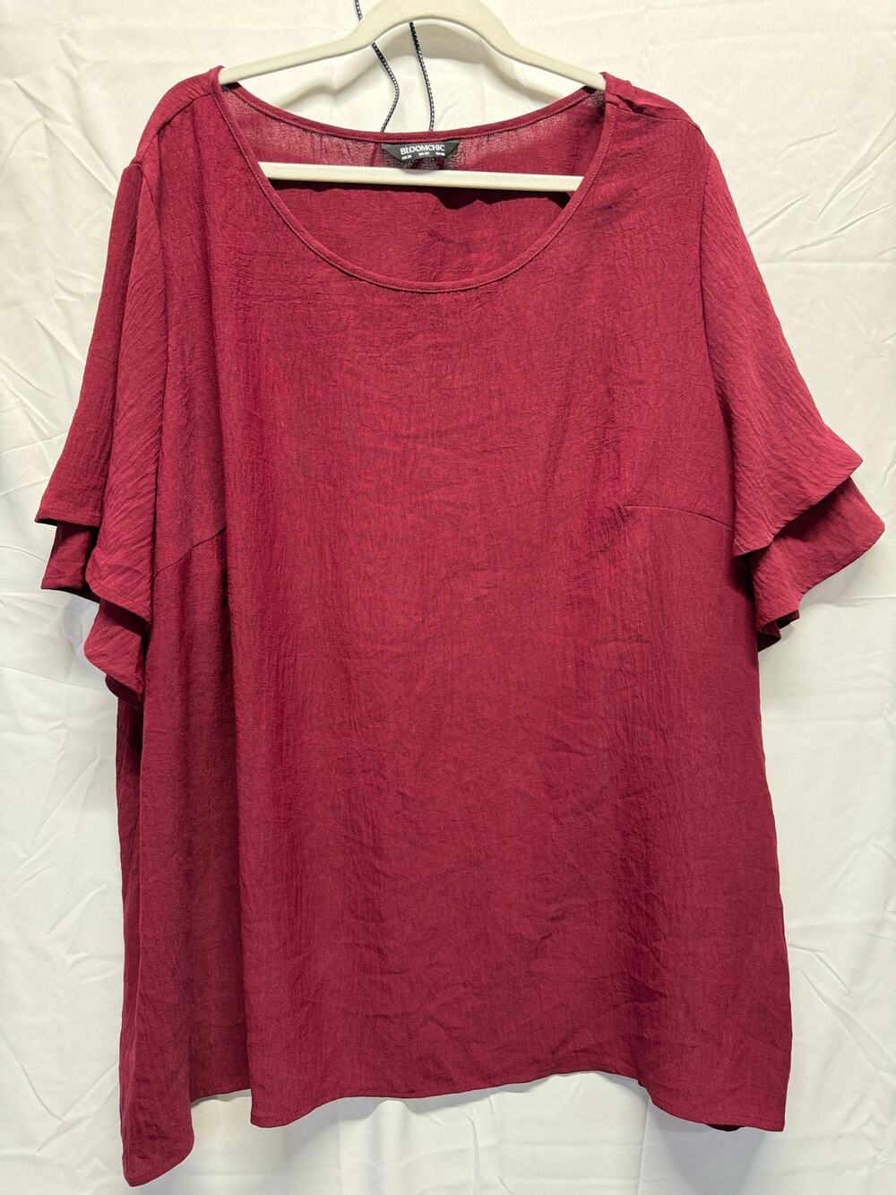 BloomChic Maroon / Pink Ruffle Flutter Sleeve Blouse - Size 26 Romantic Feminine